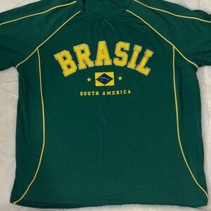 SHEIN Dark Green Brasil Tee with Yellow Accents